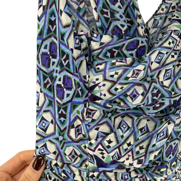 Carolina Issa Nordstrom Signature Dress 12 Blue Maxi Silk V Neck Kaleidoscope - Picture 6 of 12